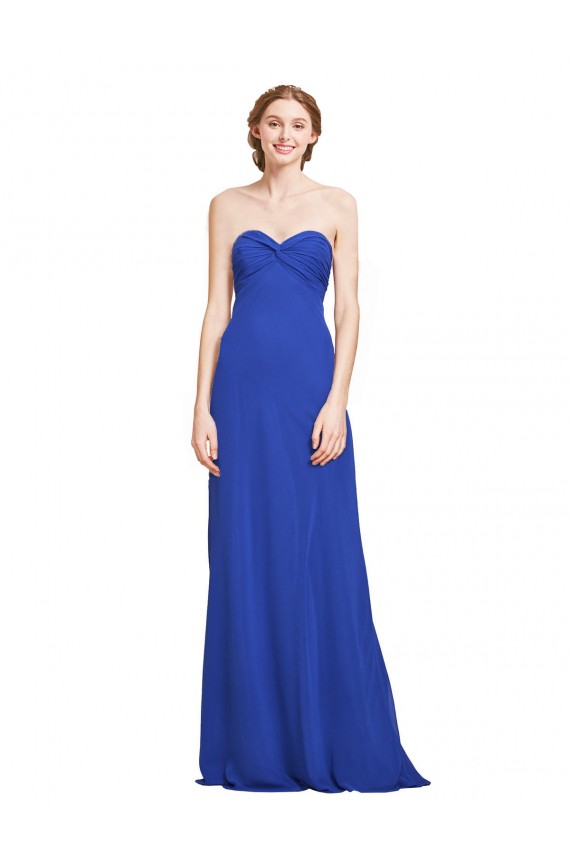 Chiffon Amor Sem Mangas Comprimento Chão Azul Real Longo Vestidos de Madrinha Baratos