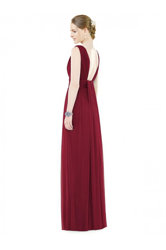Chiffon Decote V Sem Mangas Comprimento Chão Longo Linha A Vestidos de Festa Baratos