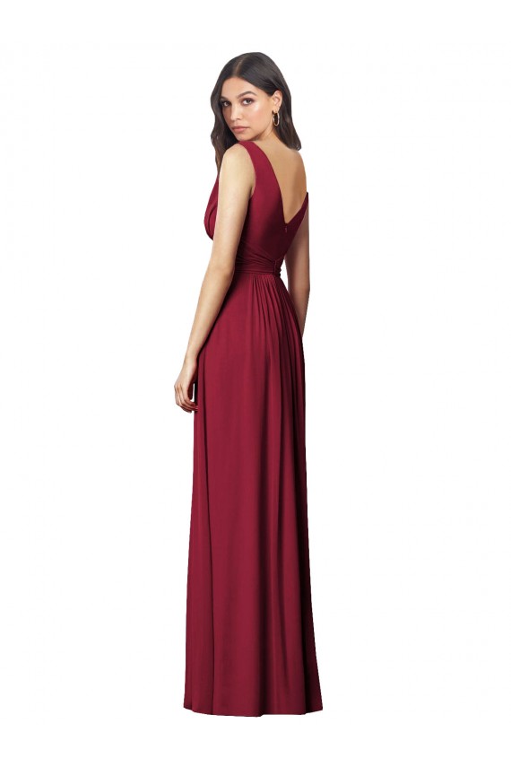 Chiffon Decote V Sem Mangas Costas em V Comprimento Chão Azul Real Linha A Vestidos de Madrinha Baratos