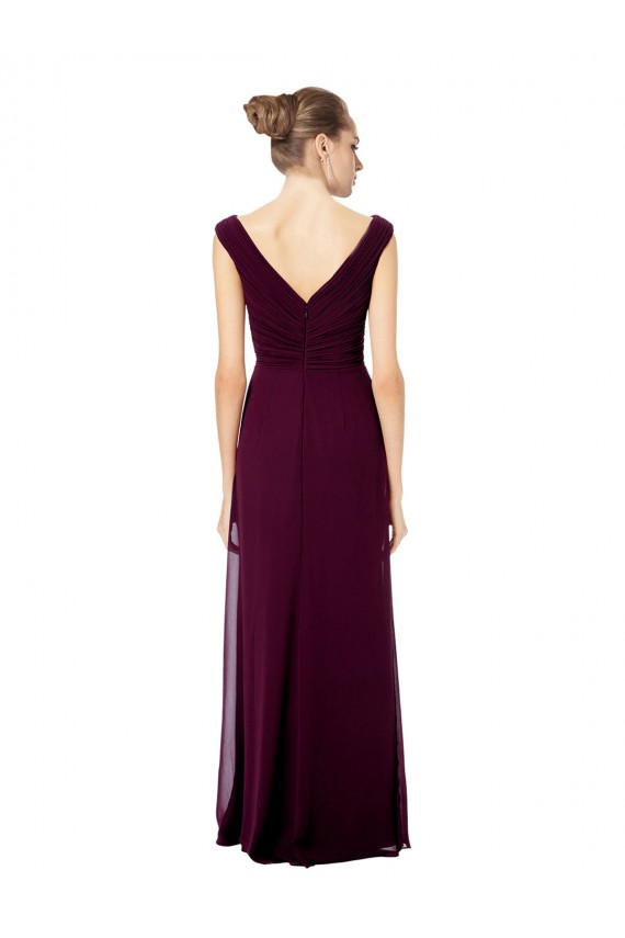 Chiffon Fora do Ombro Sem Mangas Costas em V Comprimento Chão Linha A Vestidos de Madrinha Baratos
