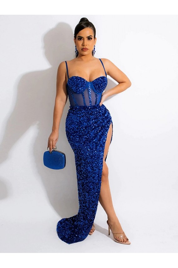 Lantejoulas Veludo Alças finas Sem Mangas Comboio Varredela Vestido de Festa / Vestido de Noiva Baratos