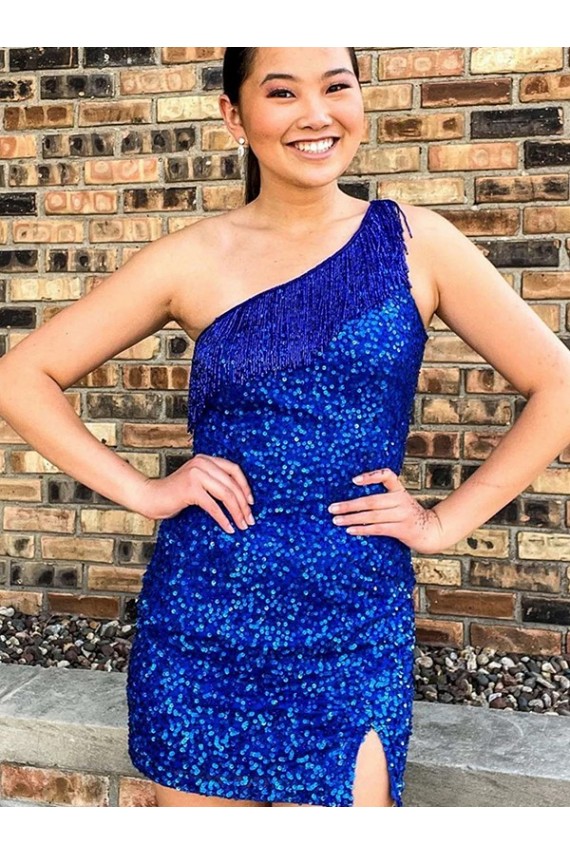 Lantejoulas Veludo Um Ombro Sem Mangas Curto Curto Bainha Vestidos de Festa Baratos