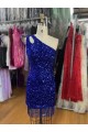 Lantejoulas Veludo Um Ombro Sem Mangas Curto Vestidos de Festa Baratos