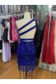 Lantejoulas Veludo Um Ombro Sem Mangas Curto Vestidos de Festa Baratos