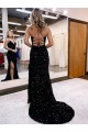 Lantejoulas Veludo Decote V Sem Mangas Comboio Varredela Vestido de Festa / Vestido de Madrinha Baratos