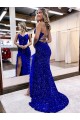 Lantejoulas Veludo Decote V Sem Mangas Comboio Varredela Vestido de Festa / Vestido de Madrinha Baratos