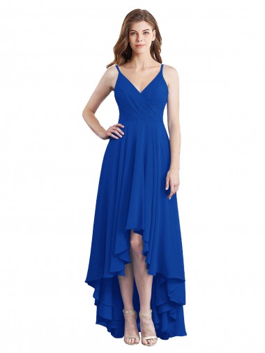 Chiffon Alças finas Sem Mangas Abrir de volta Comprimento Chão Linha A Alto Baixo, Vestidos de Madrinha Baratos