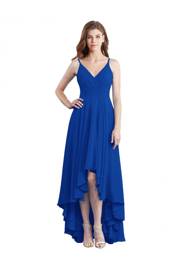 Chiffon Alças finas Sem Mangas Abrir de volta Comprimento Chão Linha A Alto Baixo, Vestidos de Madrinha Baratos