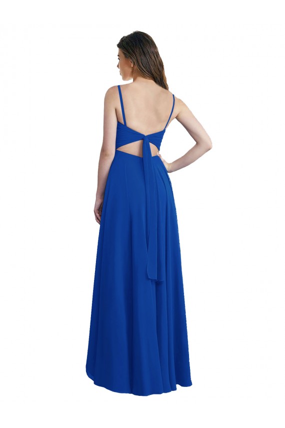 Chiffon Alças finas Sem Mangas Abrir de volta Comprimento Chão Linha A Alto Baixo, Vestidos de Madrinha Baratos