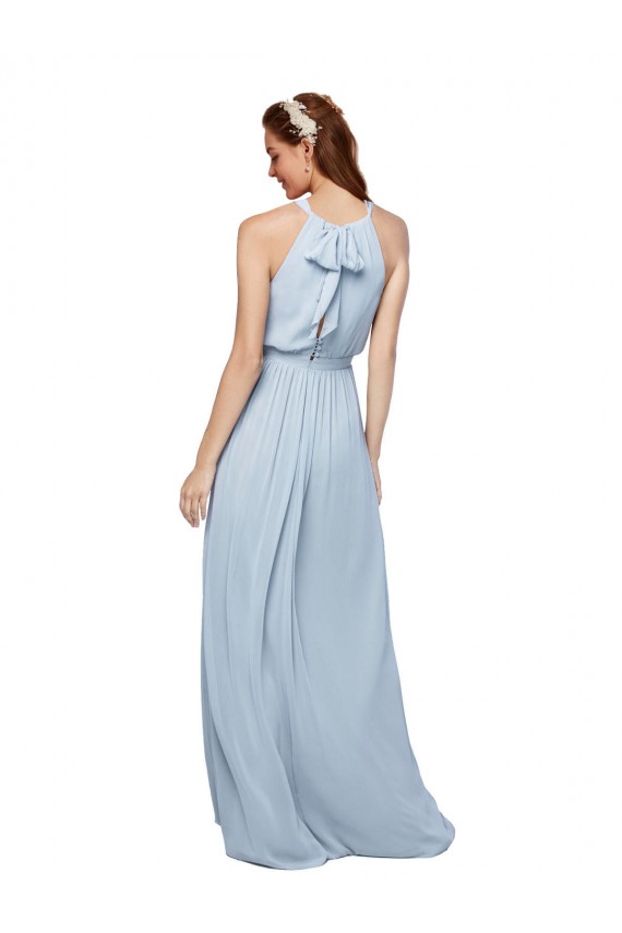 Chiffon Decote Alto Sem Mangas Comprimento Chão Linha A Longo Vestidos de Madrinha Baratos