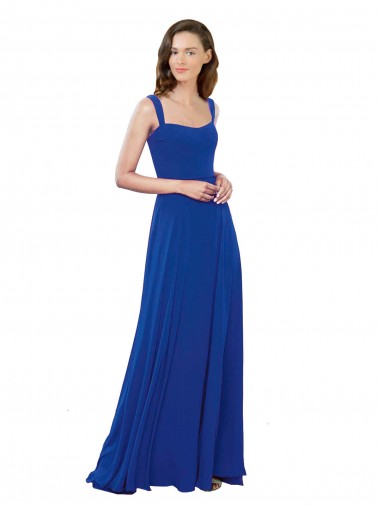 Chiffon Decote Quadrado Sem Mangas Comprimento Chão Longo Linha A Vestidos de Madrinha Baratos