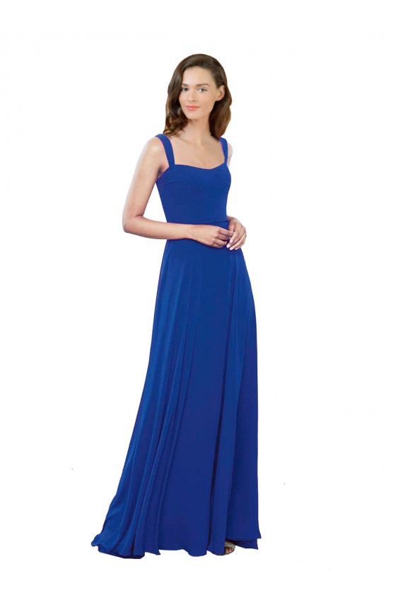 Chiffon Decote Quadrado Sem Mangas Comprimento Chão Longo Linha A Vestidos de Madrinha Baratos