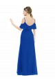 Chiffon Decote V Ombro Frio Comprimento Chão Alto Baixo, Vestidos de Madrinha Baratos