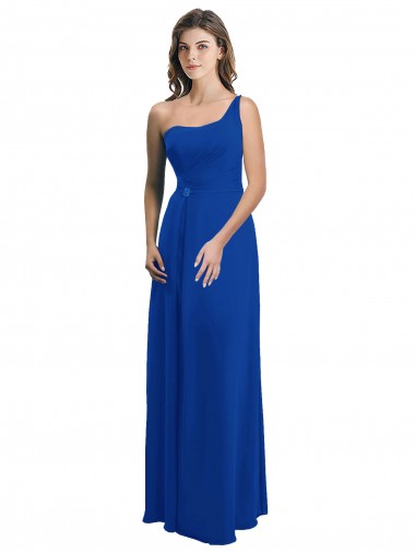 Chiffon Um Ombro Sem Mangas Lombar Comprimento Chão Vestidos de Madrinha Baratos