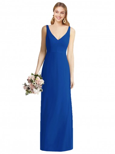 Chiffon Amor Sem Mangas Comprimento Chão Sereia Azul Real Vestidos de Madrinha Baratos