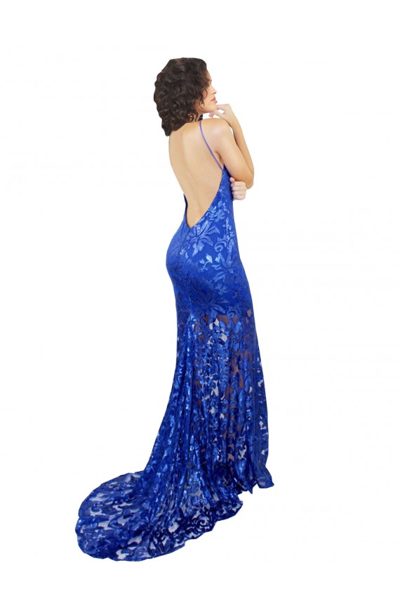 Renda Decote Alto Sem Mangas Abrir de volta Comprimento Chão Vestidos de Madrinha / Vestidos de Festa Baratos