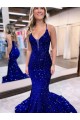 Lantejoulas Veludo Decote V Sem Mangas Comboio Corte Sereia Vestidos de Festa Baratos