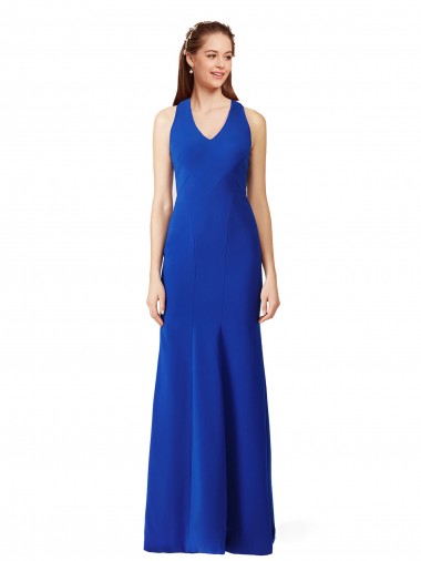Crepe Esticado Decote V Sem Mangas Comprimento Chão Vestidos de Madrinha / Vestidos de Noite / Vestidos de Festa Baratos