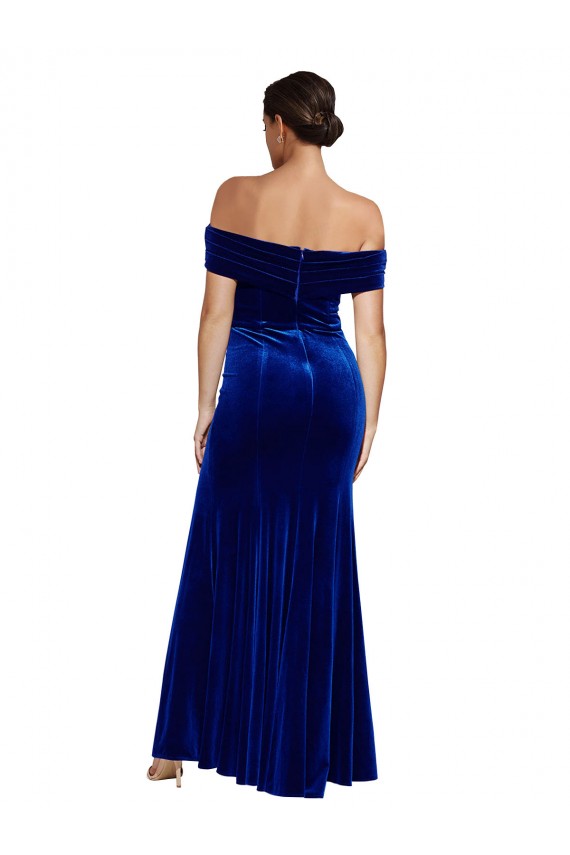 Veludo Elástico Fora do Ombro Sem Mangas Comprimento Chão Longo Sereia Vestidos de Madrinha / Vestidos de Noite / Vestidos de Festa Baratos