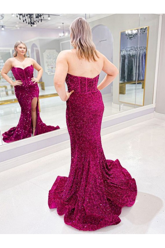 Lantejoulas Veludo Amor Sem Mangas Comboio Varredela Longo Bainha Vestidos de Festa Baratos