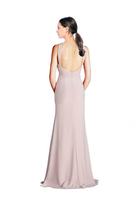 Chiffon Cabeçada Sem Mangas Abrir de volta Comprimento Chão Bainha Longo Vestidos de Madrinha Baratos