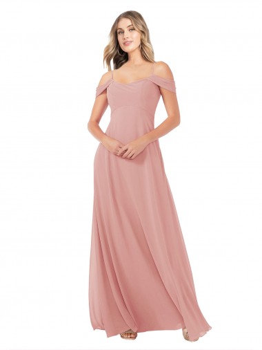 Chiffon Fora do Ombro Sem Mangas Comprimento Chão Bliss Linha A Vestidos de Madrinha Baratos
