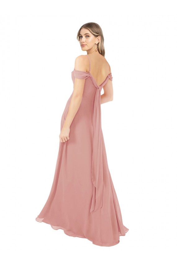 Chiffon Fora do Ombro Sem Mangas Comprimento Chão Bliss Linha A Vestidos de Madrinha Baratos