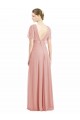 Chiffon Decote V Mangas Curtas Costas em V Comprimento Chão Linha A Vestidos de Madrinha Baratos