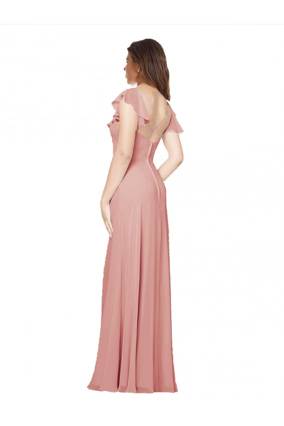 Chiffon Decote V Mangas Esvoaçantes Criss Cruz Comprimento Chão Vestidos de Madrinha Baratos