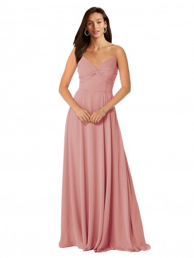 Chiffon Decote V Sem Mangas Costas em V Comprimento Chão Bliss Linha A Vestidos de Madrinha Baratos