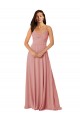 Chiffon Decote V Sem Mangas Costas em V Comprimento Chão Bliss Linha A Vestidos de Madrinha Baratos