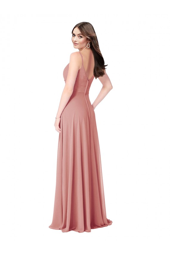 Chiffon Decote V Sem Mangas Costas em V Comprimento Chão Bliss Linha A Vestidos de Madrinha Baratos