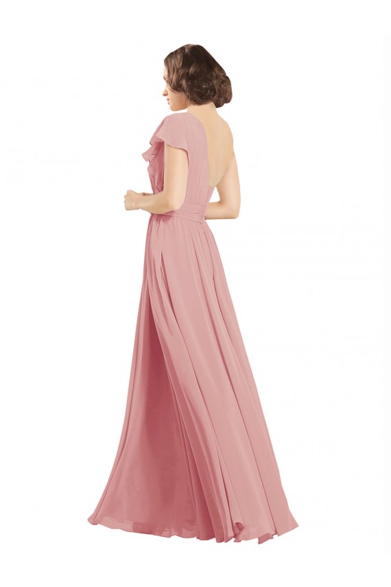 Chiffon Um Ombro Sem Mangas Comprimento Chão Longo Linha A Vestidos de Festa Baratos