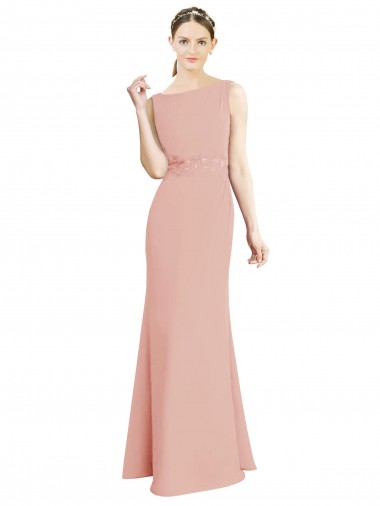 Chiffon Decote Barco Sem Mangas Comprimento Chão Vestidos de Madrinha Baratos
