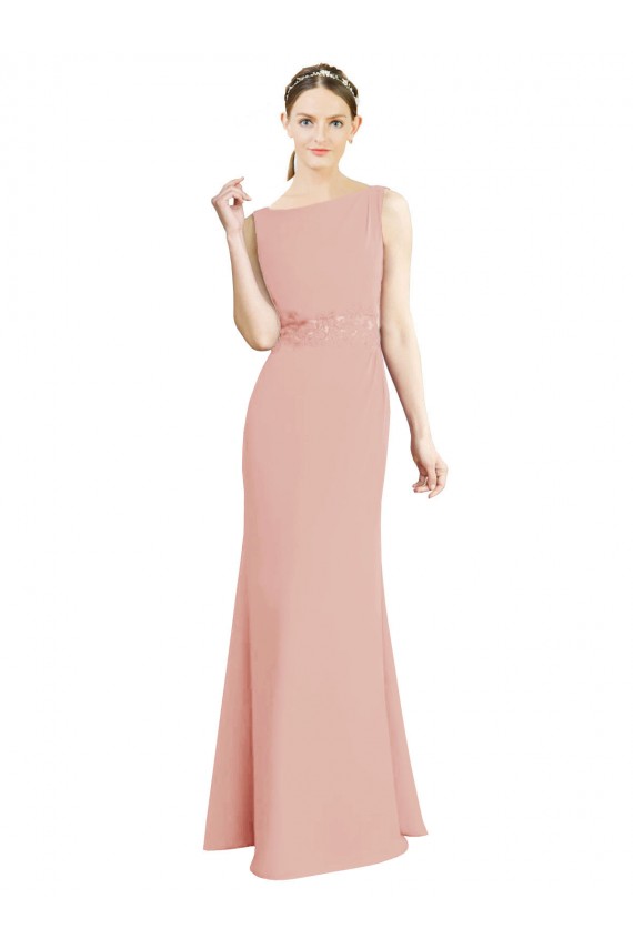 Chiffon Decote Barco Sem Mangas Comprimento Chão Vestidos de Madrinha Baratos