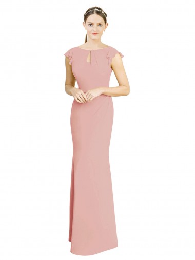 Chiffon Decote Barco Mangas Curtas Comprimento Chão Vestidos de Madrinha Baratos