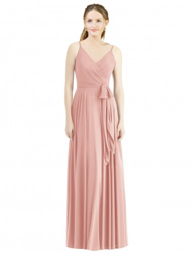 Chiffon Alças finas Sem Mangas Comprimento Chão Bliss Linha A Vestidos de Madrinha Baratos