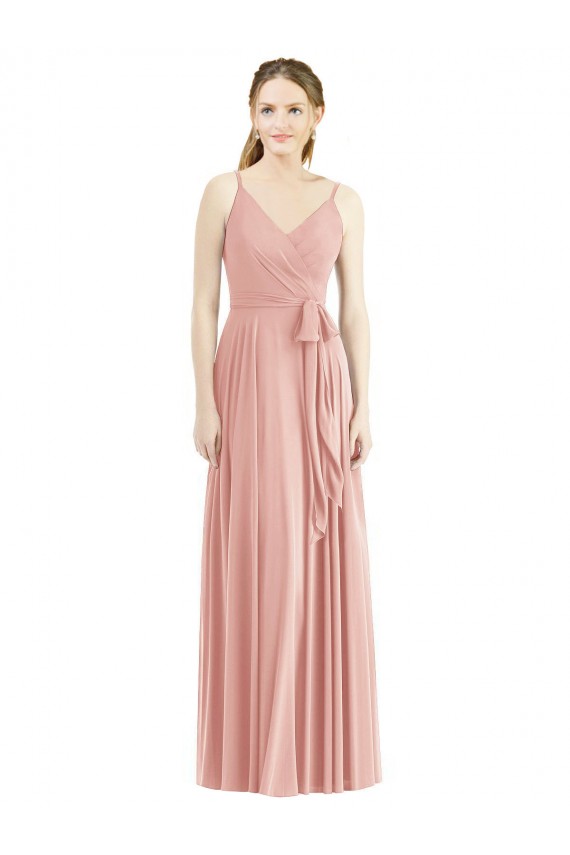 Chiffon Alças finas Sem Mangas Comprimento Chão Bliss Linha A Vestidos de Madrinha Baratos
