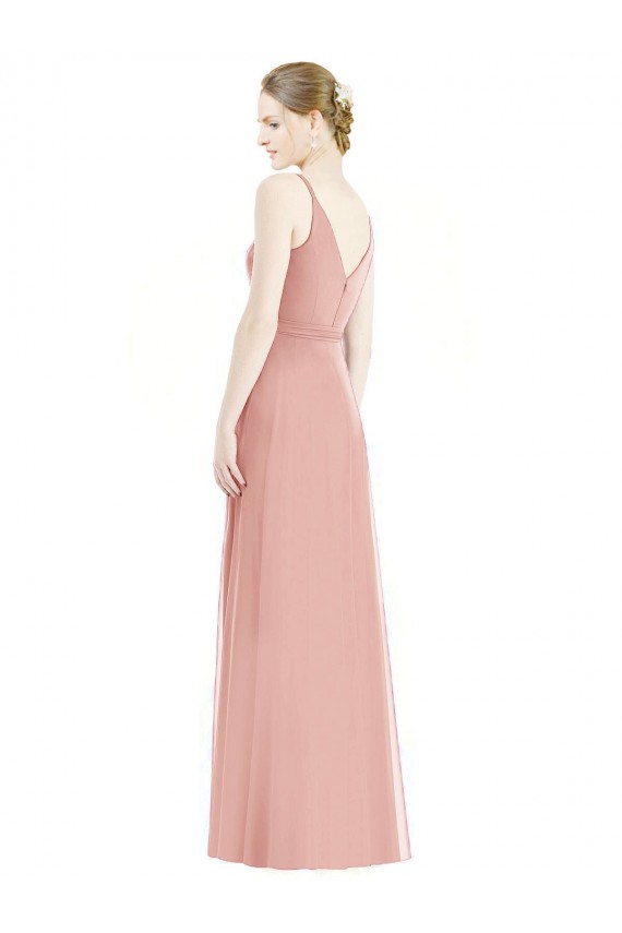 Chiffon Alças finas Sem Mangas Comprimento Chão Bliss Linha A Vestidos de Madrinha Baratos