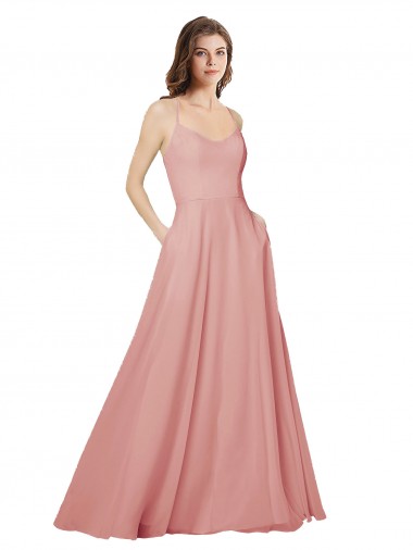 Chiffon Sem alças Sem Mangas Criss Cruz Comprimento Chão Vestidos de Madrinha Baratos