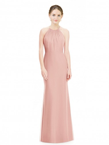 Chiffon Cabeçada Sem Mangas Comprimento Chão Sereia Bliss Vestidos de Madrinha Baratos