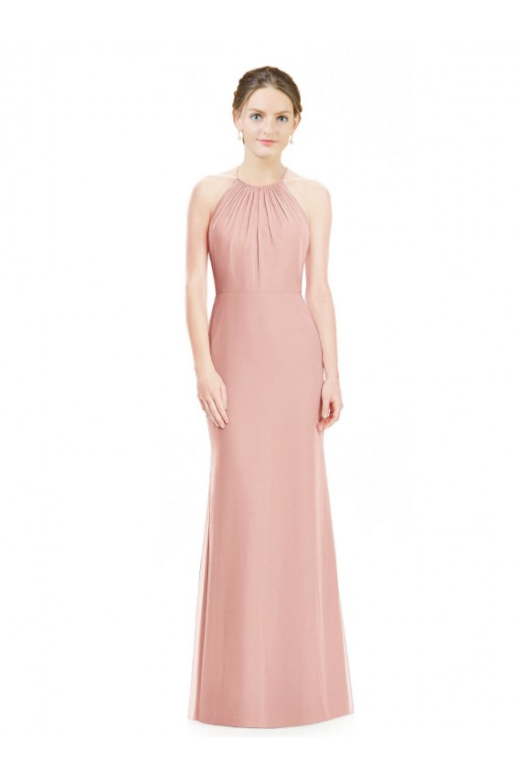Chiffon Cabeçada Sem Mangas Comprimento Chão Sereia Bliss Vestidos de Madrinha Baratos