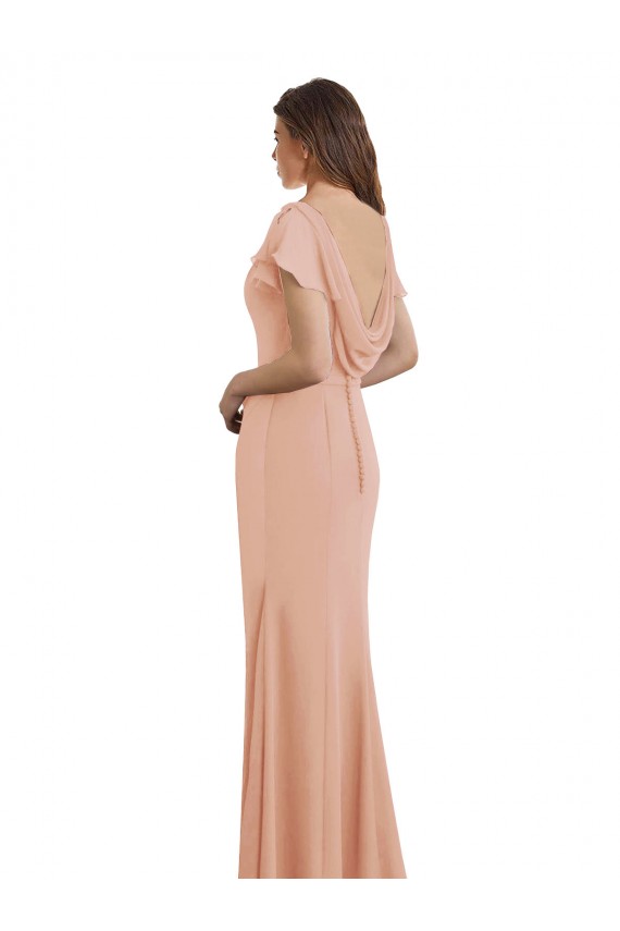 Chiffon Decote Barco Sem Mangas Lombar Comprimento Chão Vestidos de Madrinha / Vestidos de Festa Baratos