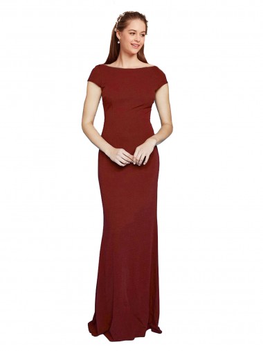 Crepe Esticado Decote redondo Mangas Curtas Buraco da fechadura Comprimento Chão Vestidos de Madrinha / Vestidos de Noite / Vestidos de Festa Baratos