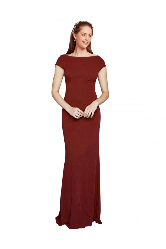 Crepe Esticado Decote redondo Mangas Curtas Buraco da fechadura Comprimento Chão Vestidos de Madrinha / Vestidos de Noite / Vestidos de Festa Baratos