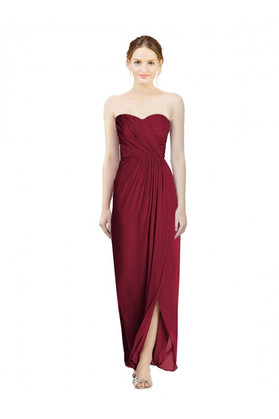 Chiffon Amor Sem Mangas Comprimento Chão Borgonha Bainha Vestidos de Madrinha Baratos
