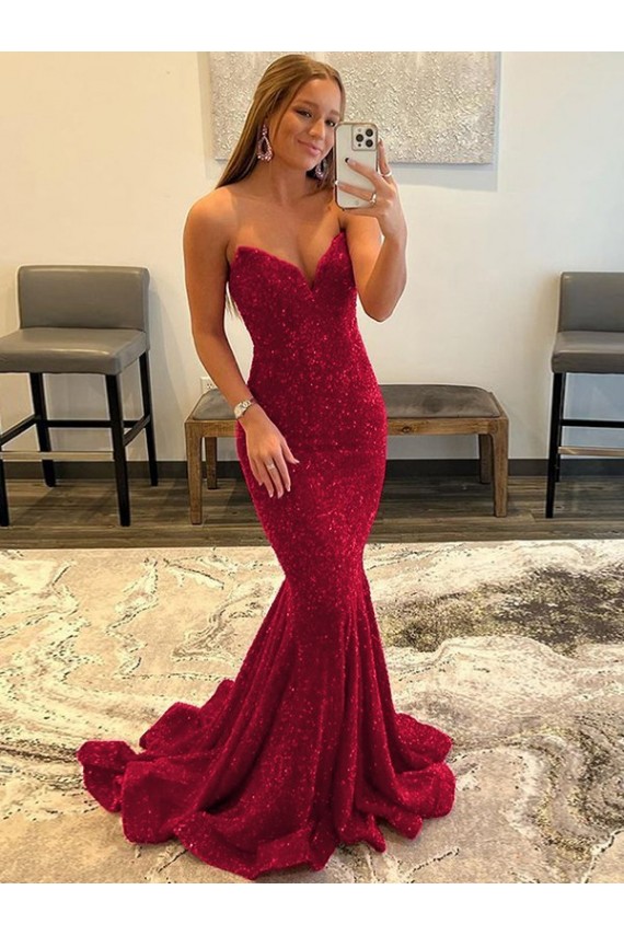 Lantejoulas Veludo Amor Sem Mangas Comboio Varredela Vestidos de Festa Baratos