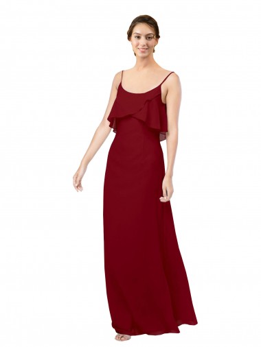 Chiffon Colher Sem Mangas Costas em V Comprimento Chão Vestidos de Madrinha Baratos