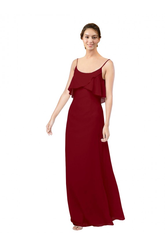 Chiffon Colher Sem Mangas Costas em V Comprimento Chão Vestidos de Madrinha Baratos
