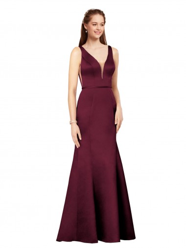 Cetim Decote V Sem Mangas Costas em V Comprimento Chão Longo Vestidos de Madrinha / Vestidos de Noite / Vestidos de Festa Baratos